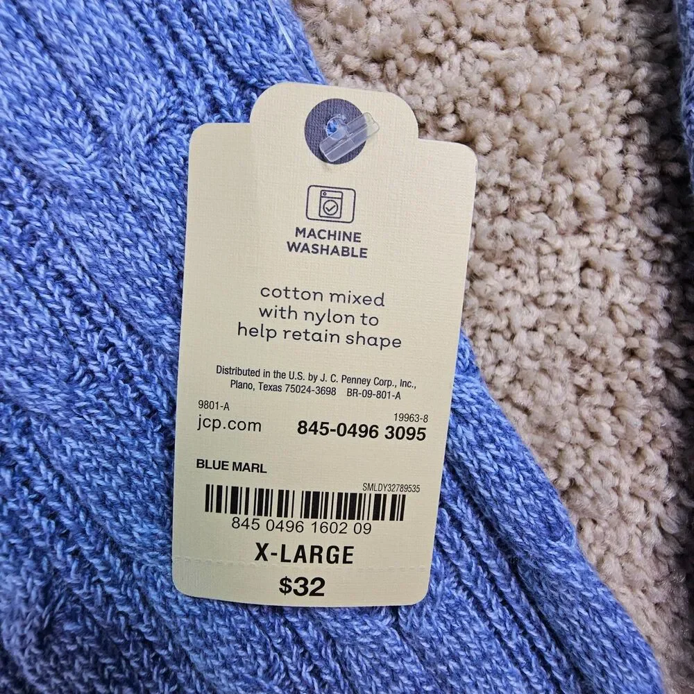 St Johns Bay Cable Knit Sweater Womens XL Blue Marl Cotton Pullover NWT